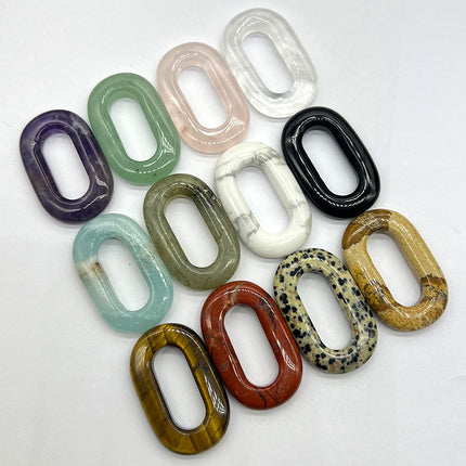 Natural Crystal Amethyst Rose Quartz O-Ring Pendant Tiger Eye Aventurine Jade Large Hole Oval Circle DIY Pendant Accessories