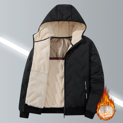 Winter Lamb Fleece Coat fleece-lined Cotton Coat suit Hooded Men's Loose Cotton Coat Plus Size Warm Cotton Coat