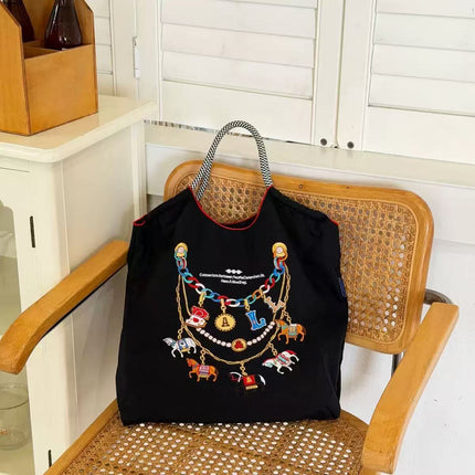 New Canvas Bag Embroidered Shopping Bag Tote Bag Large Capacity Bag Women's Handbag Crossbody Bag