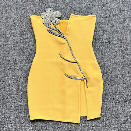 0 European and American cross-border sources of new luxury heavy industry nail drill deep V-neck bandage dress sexy split