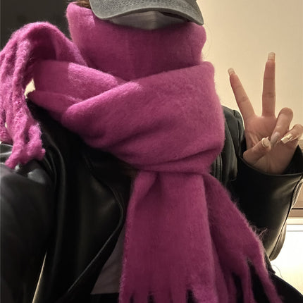 Solid Color Thickened Long Scarf Women's 2024 Autumn and Winter New Korean Style Winter Students All-match Shawl Scarf Pink
