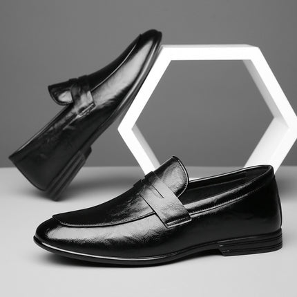 New British Style Bean Shoes Men's Solid Color Casual Leather Shoes Cowhide Slip-on Men's Fashionable Short Korean Style
