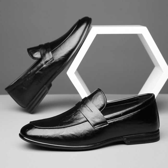New British Style Bean Shoes Men's Solid Color Casual Leather Shoes Cowhide Slip-on Men's Fashionable Short Korean Style