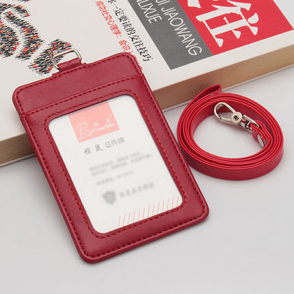 Leather Lanyard Work Id Card Holder with Multiple Card Slots, Customizable Company Logo