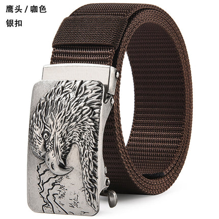 Canvas Belt Men's Toothless Automatic Buckle Middle-aged and Young People's Long plus size Business Jeans Retro Nylon Pants Belt