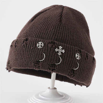 2025 Winter Simple Letter Pullover Hat Round Top Brimless Thickened Acrylic Fashionable Warm Knitted Hat