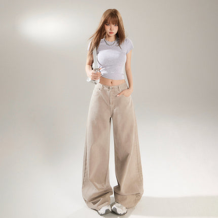 Army Green High Waist Wide Leg Jeans Women's Spring and Summer 2025 New Straight Tube Loose Slimming Casual Pants