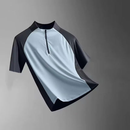 Sports T-shirt Men's Half Zipper Vertical Collar Quick-drying Short-sleeved Running Top Summer Sports Training Tennis Clothes