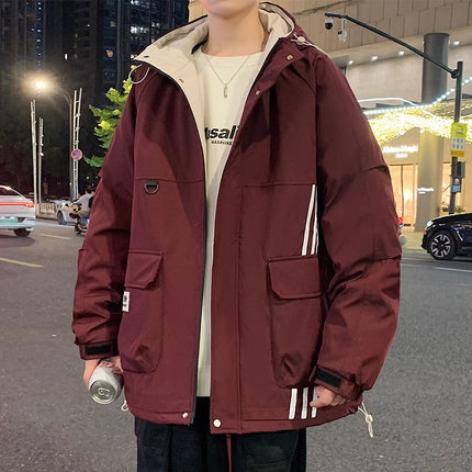 WASUUP Cotton Warm Jacket Men's Autumn and Winter New Hooded Trendy Brand Casual Clothes Handsome Cold Resistant Workers