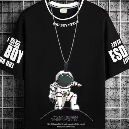 Teenager Short-sleeved T-shirt Men's 2024 New Summer Loose Fashionable All-match Half-sleeved Handsome Junior High School Students Big Boy