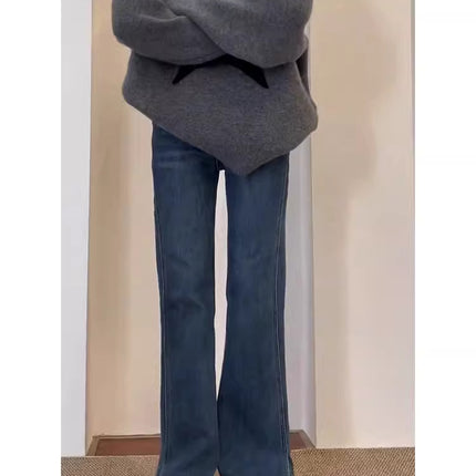 Blue Flared Jeans for Women 2025 Autumn Popular Plus Size Pear-Shaped Figure Slimming Non-Stick Wide-Leg Pants