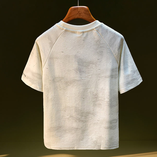 Tie-dye Printed Embroidered Short-sleeved T-shirt Men's Summer Thin Loose Half-sleeved Top Texture Towel Knitted T-shirt