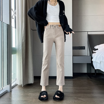 High-Waisted Straight-Leg Cropped Jeans for Women, Spring and Autumn 2025 New Popular Style, Petite Cigarette Pants