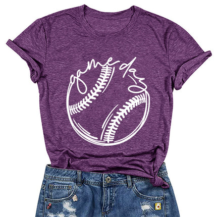 game day european and american baseball pattern print round neck t-shirt women's short sleeve top temu cross-border women's wish