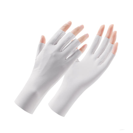 Sunscreen Gloves Women's Summer Thin UV-resistant Half-finger Outdoor Electric Bike Breathable Ice Silk Nail Gloves Women