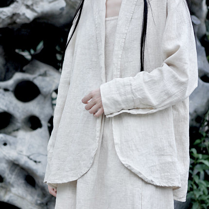 Cotton Linen Dark Cold Style Design Sense Sand Wash Linen Suit Skirt suit 2 Colors