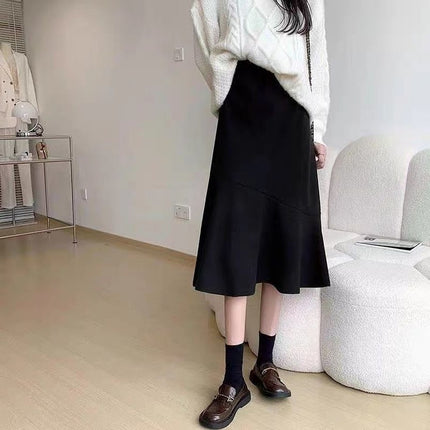 Black Suit A-Line Skirt Spring Pear-Shaped Figure High-Waisted Hip-Covering Slimming Look Mid-Length Fashionable Fishtail Skirt
