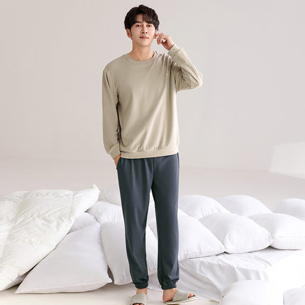 [Cashmere Silk] New Autumn and Winter Long-Sleeve Couple Pajamas Women's Comfortable Stretchy Homewear Set Two-Piece Set