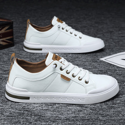 Cross-border Men's Shoes Breathable High-class All-match Slip-on Men's Casual Leather Shoes Sports PU Leather White Shoes