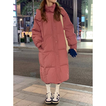 Raspberry Powder Puff Long Cotton Coat Women's Loose Slimming Over-the-knee Bread Suit oversize Slimming Cotton Coat Coat