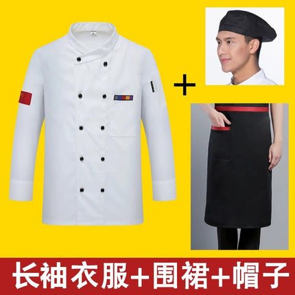 Chef Work Clothes Short-Sleeved Wholesale Men's Kitchen Hotel Catering Foreign Trade Restaurant Printable Embroidered Chef Uniform Long-Sleeved Suit