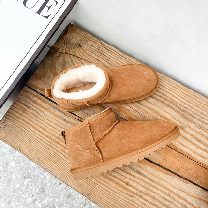 Zhou Dongyu Thickened Wool Snow Boots Cowhide Parent-Child Warm Cotton Shoes Anti-Slip Couple's Northeast Short Boots