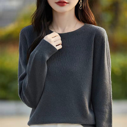First-Line Garment Knitwear Women's Round Neck Hollow Pullover Base Shirt Autumn and Winter Inner Loose Long-Sleeved Outer Wear Sweater