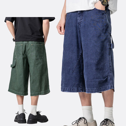 Black Fleet Casual Workwear Cropped Pants for Men and Women, Washed Vintage Pants, American Retro Loose Fit, Distressed Spray-Dyed