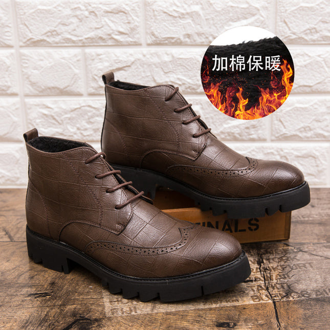 Men's Leather Boots Autumn and Winter New Men's Ankle Shoes Fashion British Style Business Leather Shoes Vintage fleece-lined Trendy Ankle Boots
