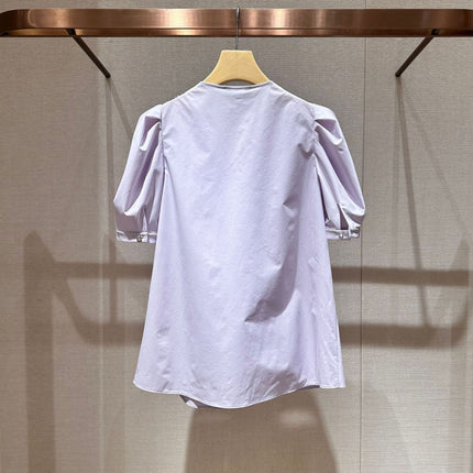 2024 summer new nail drill loose bow bubble short sleeve shirt top Q144303E