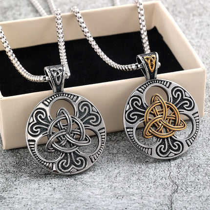 European and American Retro Stainless Steel Pendant Suitable for Men and Women, Single-Sided Celtic Knot Necklace