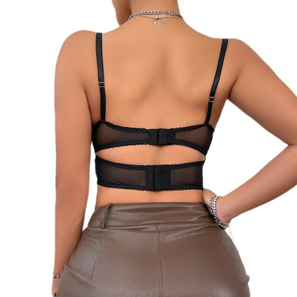 Cross-border European and American New French Sexy Pure Eyelash Lace Hollow Design Sling Women's Vest