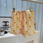 Yellow plaid white cat (003 double-layer gauze shorts) / One size fits all