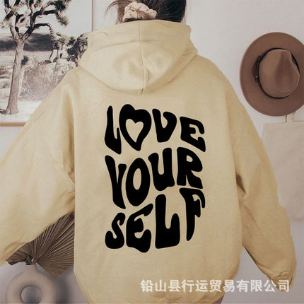 2023 New Autumn and Winter Casual Sports Hoodies Southeast Asia Cross-Border Export Women's Letter Print Hooded Sweatshirt