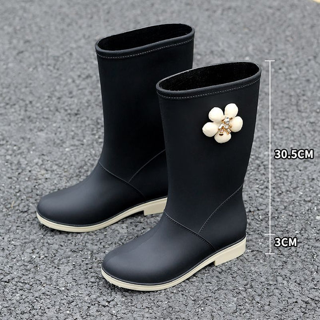 Fashion New Women's Rain Boots High Tube Korean Version Non-Slip Rain Boots Long Tube Outdoor Water Boots Fashion Versatile Rubber Shoes Wholesale