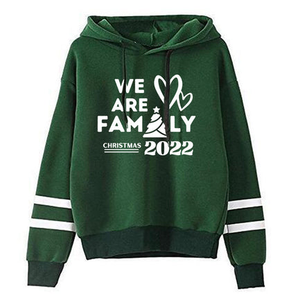 Amazon Cross-border Foreign Trade We are family Printed Parallel Bars Striped Hoodie Men's and Women's European Code plus size