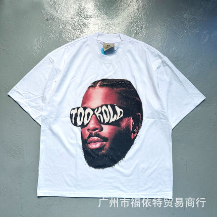 Saint Michael Cho Big Face European and American Retro Washed and Distressed Commemorative Portrait Short-Sleeved T-Shirt Trendy