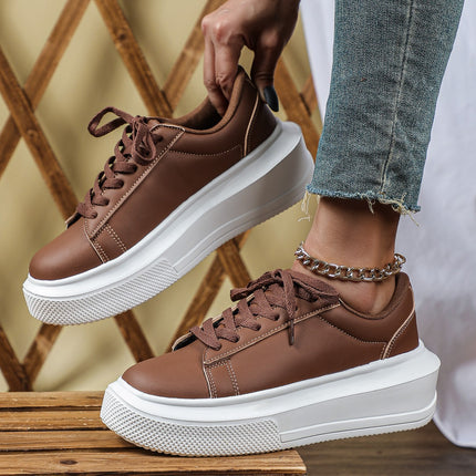 Trendy Casual Sports White Shoes Fashionable All-Match Couple's Trendy Shoes Platform-Sole Wear-Resistant Bread Shoes Lace-Up Comfortable School Shoes