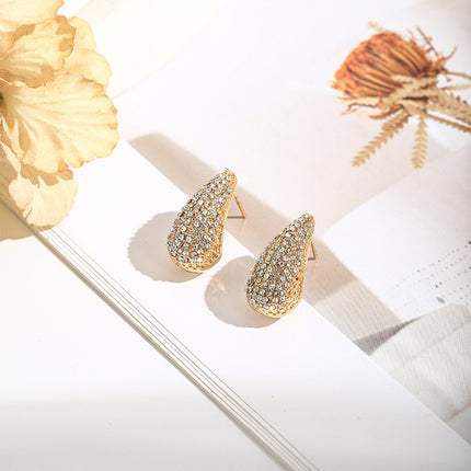 Trendy Rhinestone Earrings for Women, European and American Style, Exaggerated Full Diamond-Studded Teardrop-Shaped Earrings, Elegant and Luxurious High-End Earrings Wholesale