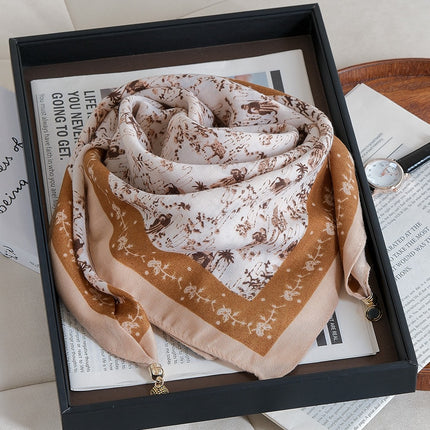 2024 New Cotton and Linen Square Scarf Autumn and Winter Neck Protection Small Scarf Women's Magnetic Buckle Triangle Scarf High-grade All-match Scarf