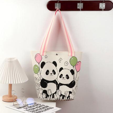 Large-Capacity Tote Bag, Shoulder Bag, Souvenir Gift, Versatile Backpack, Popular Spring and Summer Panda Grandpa Cartoon Knitted Bag