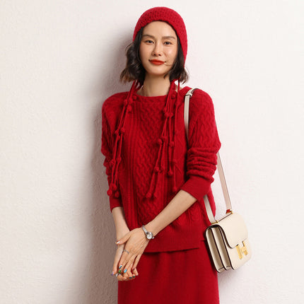 Handmade Fashionable Dirty Braid Ball Tassel Thickeneded Warm Cashmere Knitted Cut Out Toe Cap Ear Protection Hat Autumn and Winter