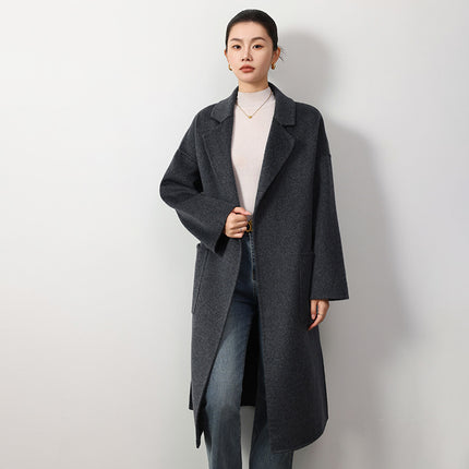 Double-Sided Woolen Loose-Fitting Over-The-Knee Suit Collar Coat 100% Wool Casual Women's Extended Length Mid-Length Style