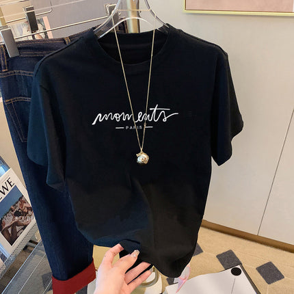 Pure Cotton Short-sleeved T-shirt Women's Thin Summer Korean-style Fashionable Wide Loosening Shoulder Women's T-shirt Casual Top All-match