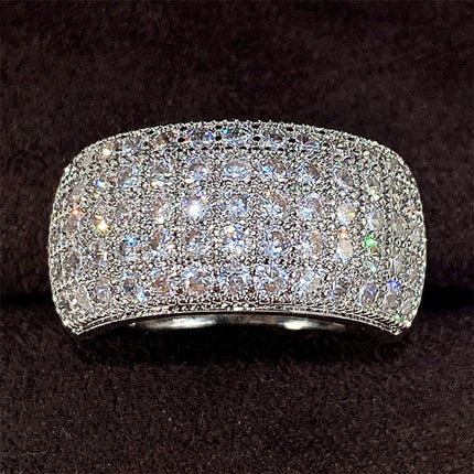 2025 New Cross-Border Popular White Gold-Plated Ring for Women Full Diamond Zircon Half Ring Wholesale Accessories Fashionable and Versatile