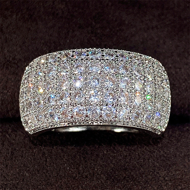 2025 New Cross-Border Popular White Gold-Plated Ring for Women Full Diamond Zircon Half Ring Wholesale Accessories Fashionable and Versatile