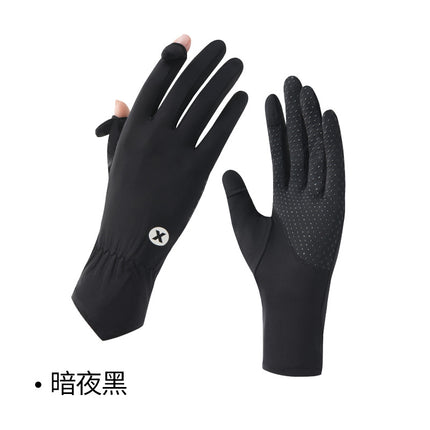 New spring and summer sunscreen gloves breathable thin driving cycling non-slip finger-free touch screen ice silk lengthened gloves wholesale