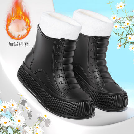 Cross-Border Rain Boots, Winter Velvet Warm Water Shoes, Women's Fashionable Short Rain Boots, Car Wash Kitchen Non-Slip Waterproof Rubber Shoes