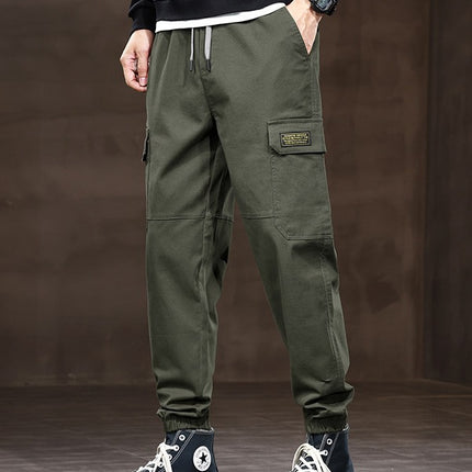 Autumn thick men's loose drawstring multi-pocket overalls fashion brand cotton leggings casual pants in stock
