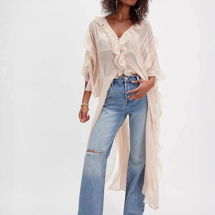 2025 Cross-Border French Sweet Peach Summer Vacation Style Asymmetrical Ruffle Skirt Top Feminine Dress